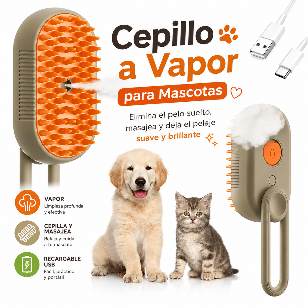 PeluPet ™ Cepillo Automático a Vapor 3 En 1